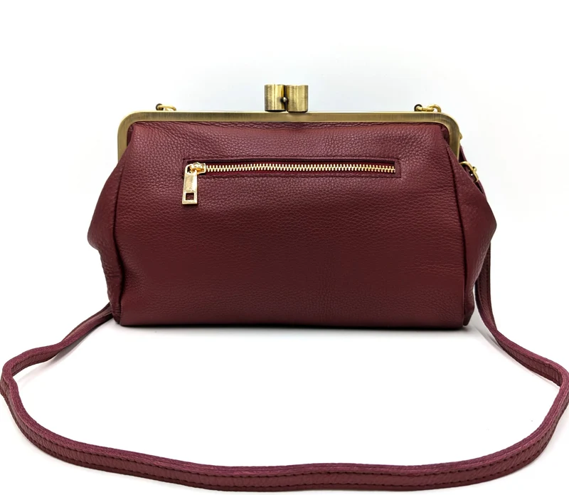 Große Clutch Damen Umhängetasche Leder in dunkelrot, Vintage Handtasche "Dakota"