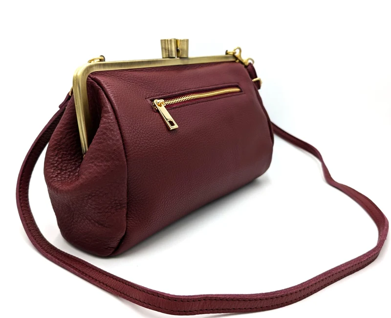 Große Clutch Damen Umhängetasche Leder in dunkelrot, Vintage Handtasche "Dakota"