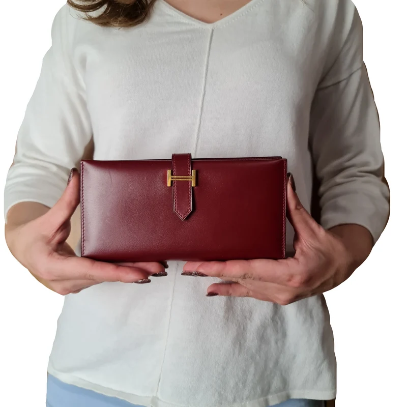 Hermes Bearn Maroon Swift Leather Wallet