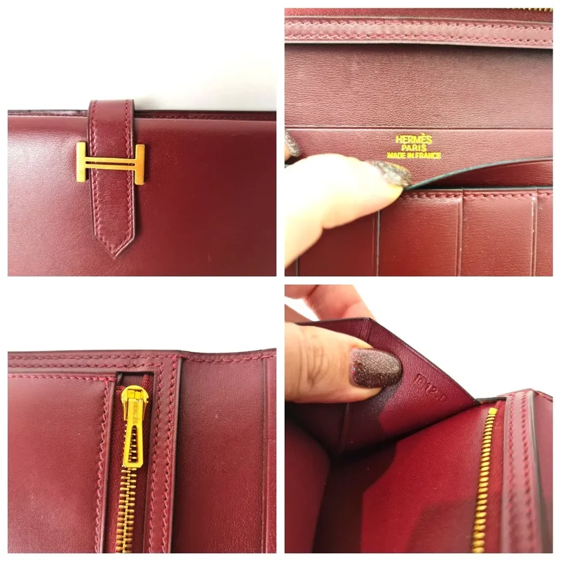 Hermes Bearn Maroon Swift Leather Wallet