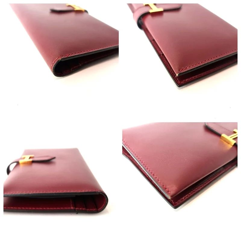 Hermes Bearn Maroon Swift Leather Wallet