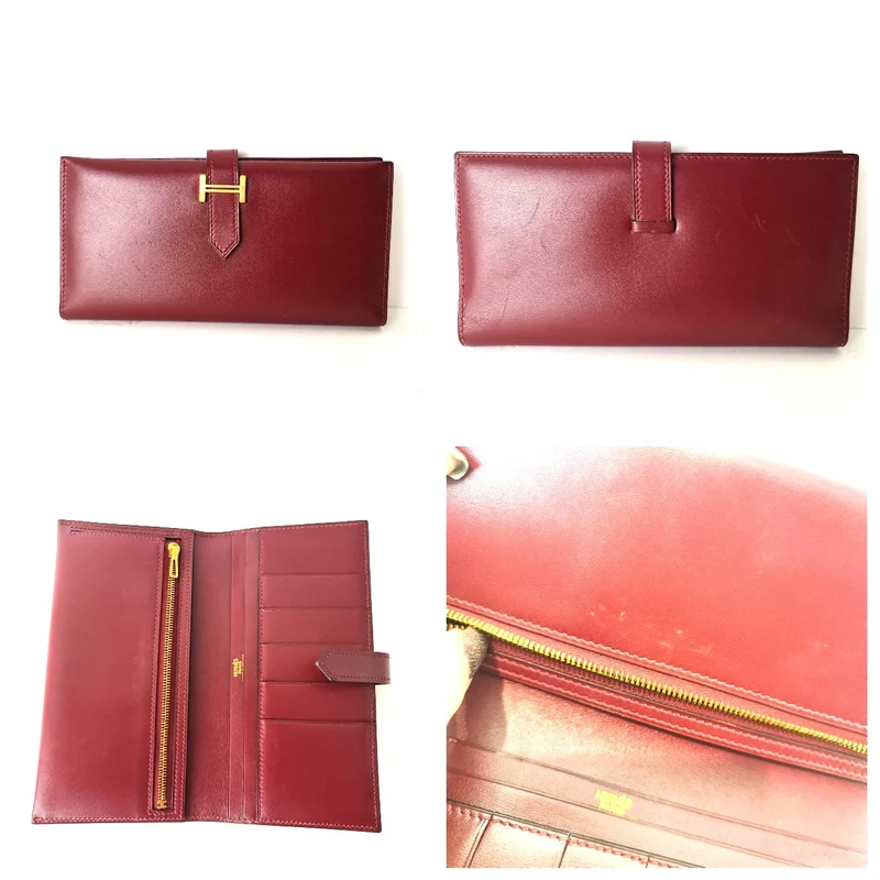 Hermes Bearn Maroon Swift Leather Wallet