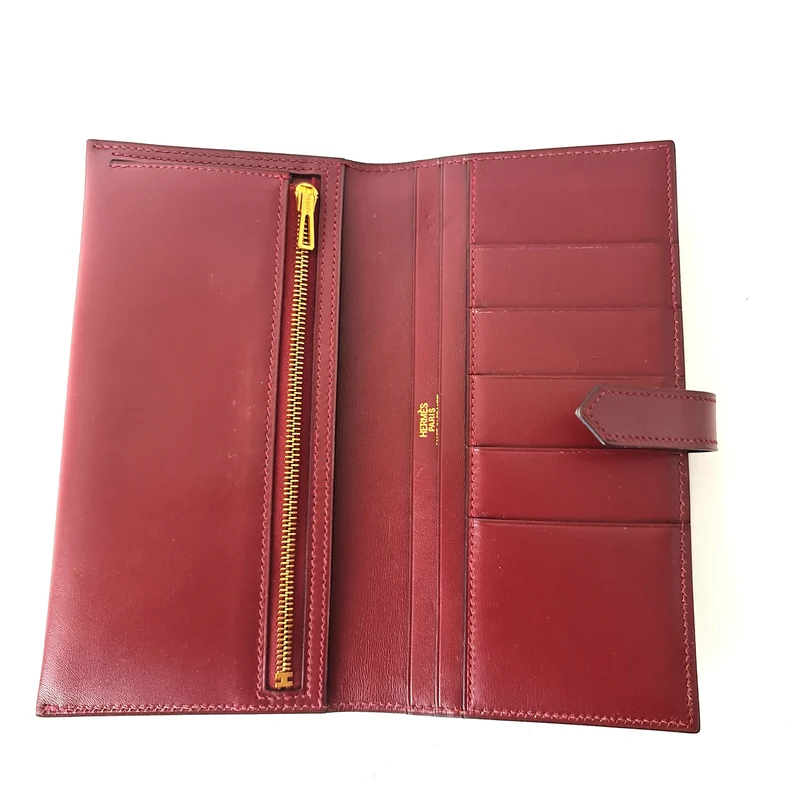 Hermes Bearn Maroon Swift Leather Wallet