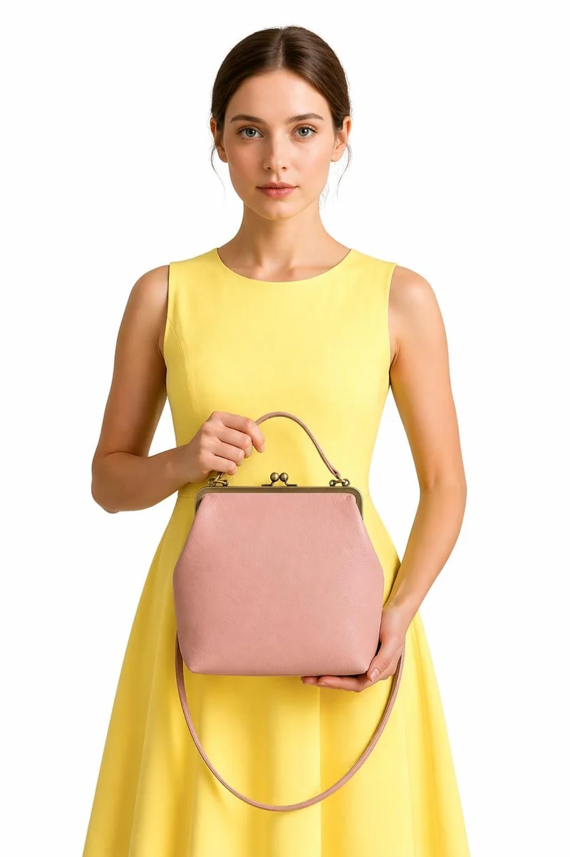 Rosa Retro Handtasche Damen Umhängetasche Leder – Zoe Schulter- und Henkeltasche mit Schnappverschluss