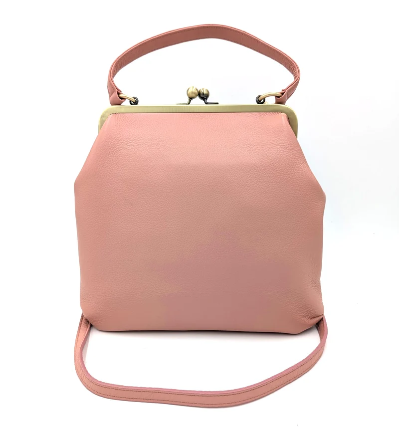 Rosa Retro Handtasche Damen Umhängetasche Leder – Zoe Schulter- und Henkeltasche mit Schnappverschluss