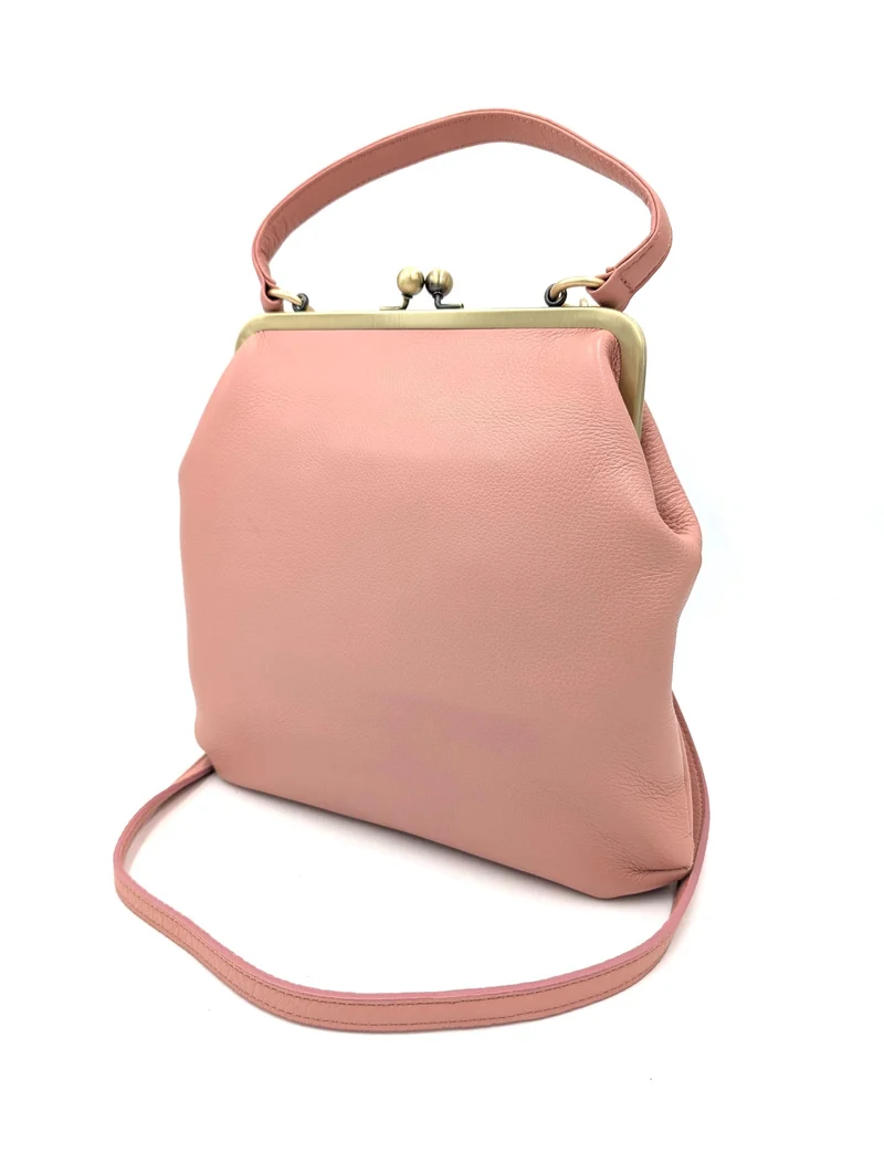 Rosa Retro Handtasche Damen Umhängetasche Leder – Zoe Schulter- und Henkeltasche mit Schnappverschluss