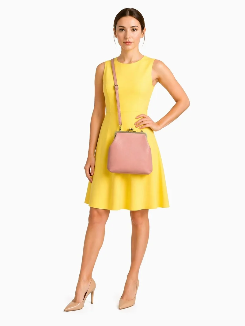 Rosa Retro Handtasche Damen Umhängetasche Leder – Zoe Schulter- und Henkeltasche mit Schnappverschluss