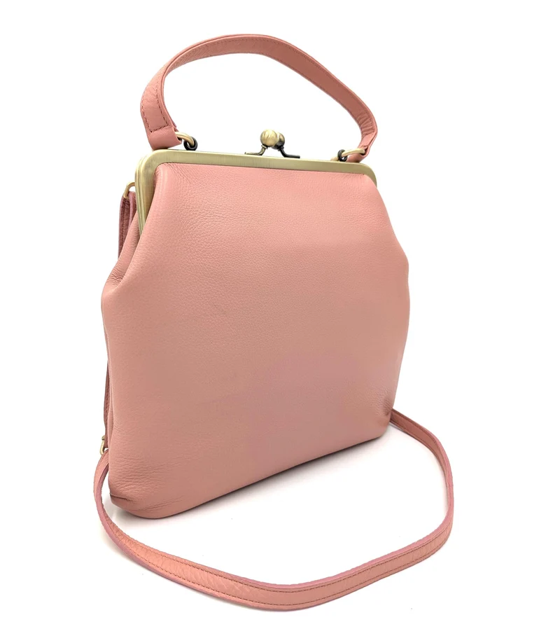 Rosa Retro Handtasche Damen Umhängetasche Leder – Zoe Schulter- und Henkeltasche mit Schnappverschluss