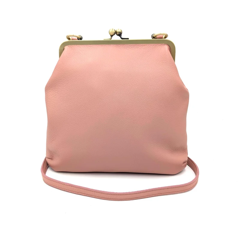 Rosa Retro Handtasche Damen Umhängetasche Leder – Zoe Schulter- und Henkeltasche mit Schnappverschluss