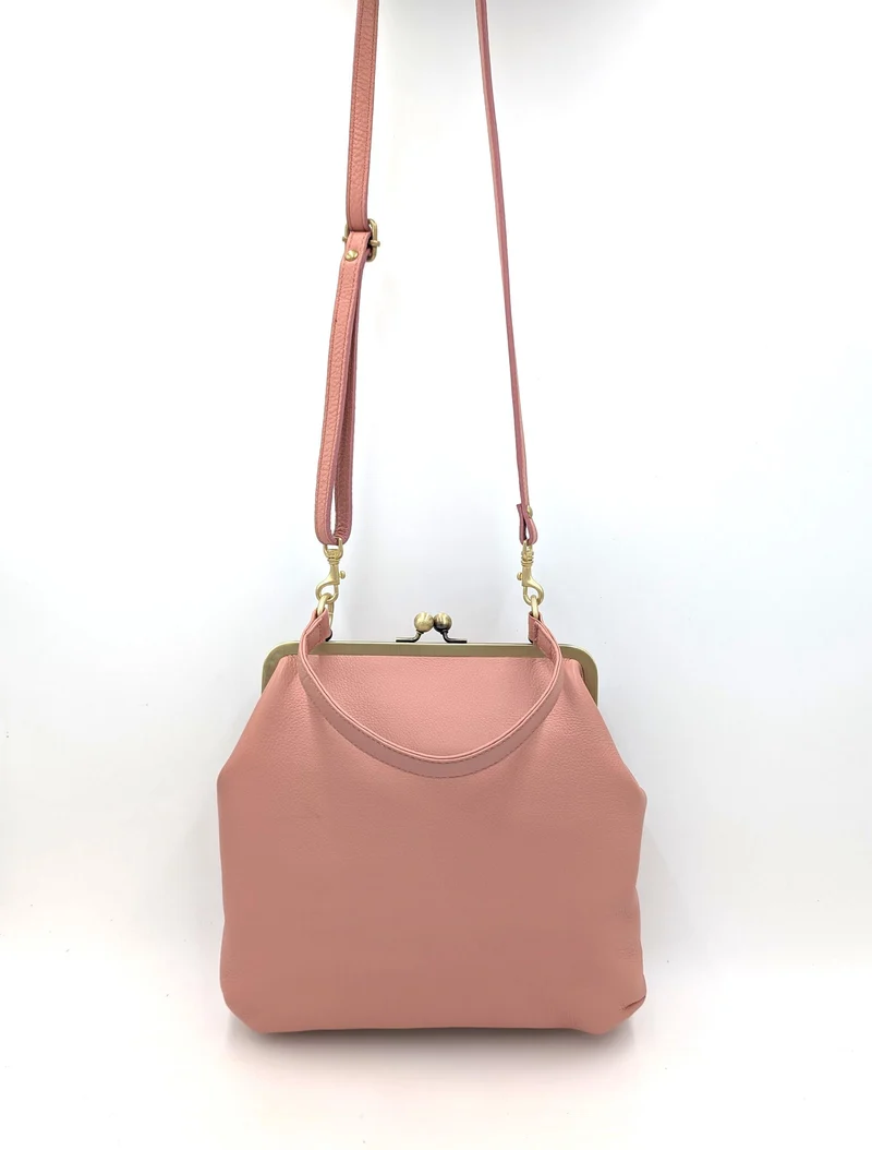 Rosa Retro Handtasche Damen Umhängetasche Leder – Zoe Schulter- und Henkeltasche mit Schnappverschluss