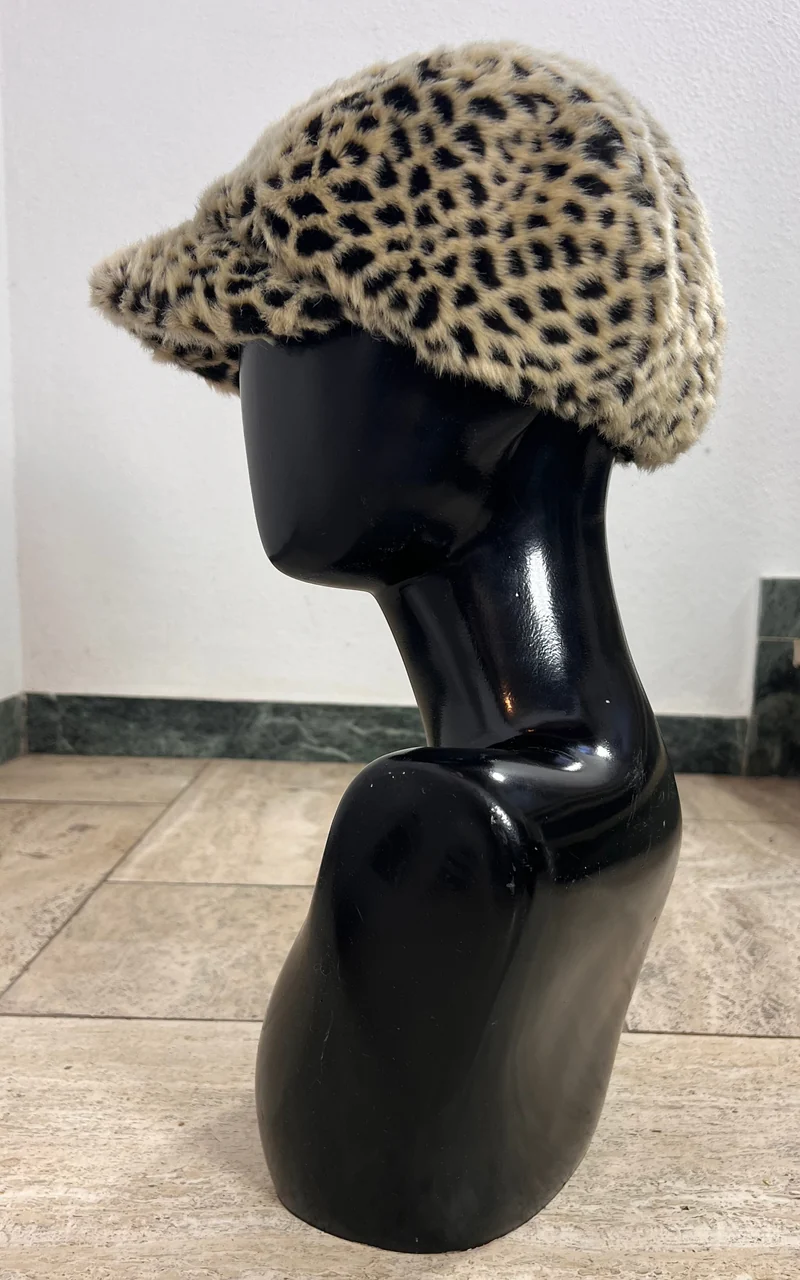 Leopard Print Faux Fur Baker Boy Hat
