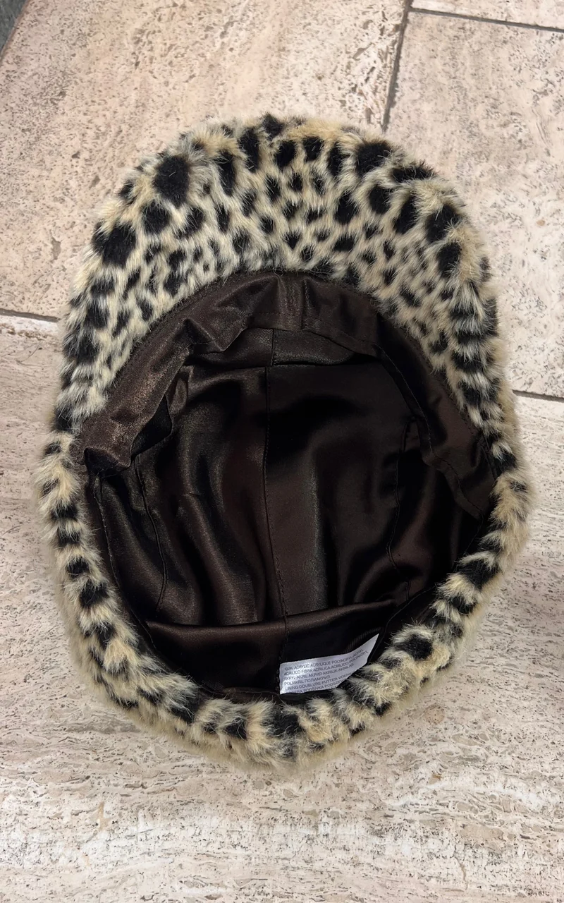 Leopard Print Faux Fur Baker Boy Hat