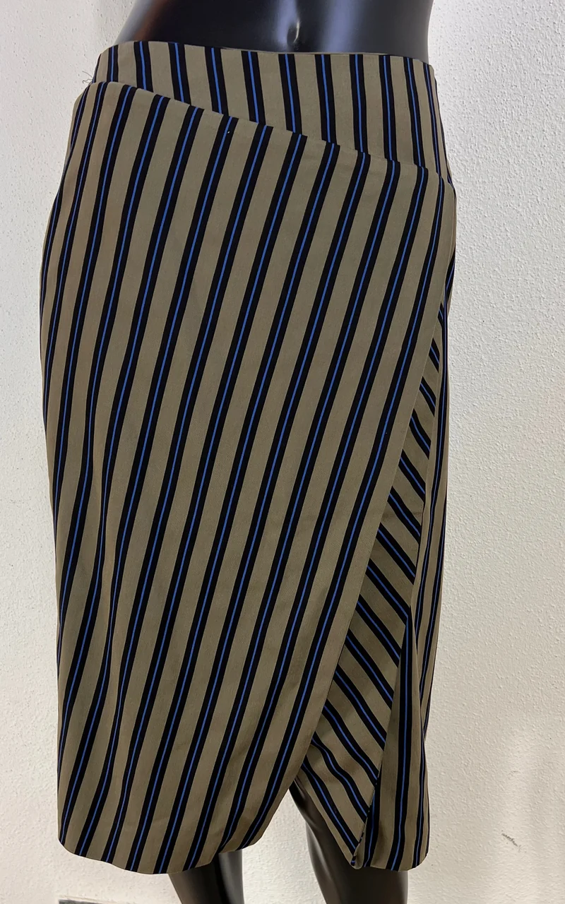 René Lezard Striped Asymmetric Wrap Skirt