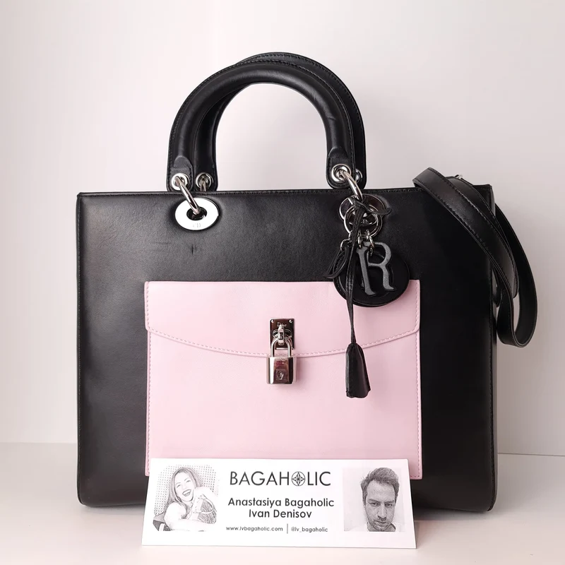 Christian Dior Black Lambskin Large Lady Dior Pockets Shoulder Bag (759)