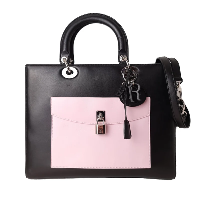 Christian Dior Black Lambskin Large Lady Dior Pockets Shoulder Bag (759)
