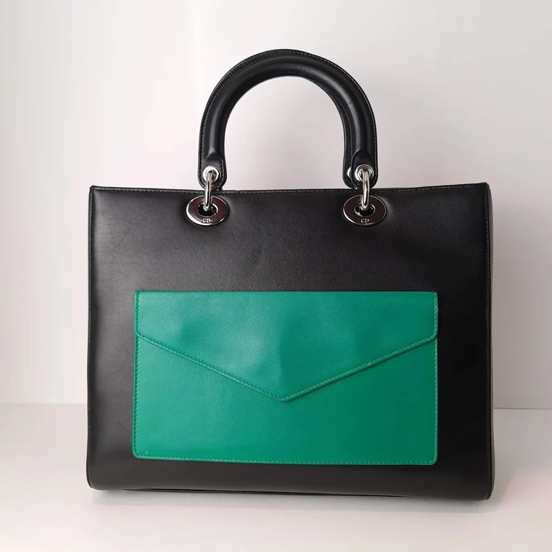 Christian Dior Black Lambskin Large Lady Dior Pockets Shoulder Bag (759)