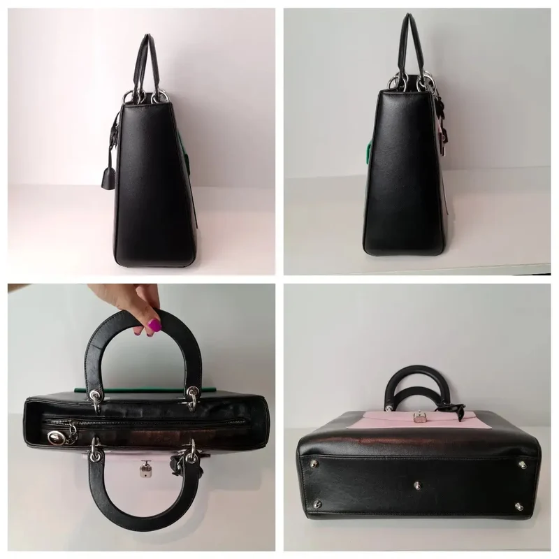 Christian Dior Black Lambskin Large Lady Dior Pockets Shoulder Bag (759)