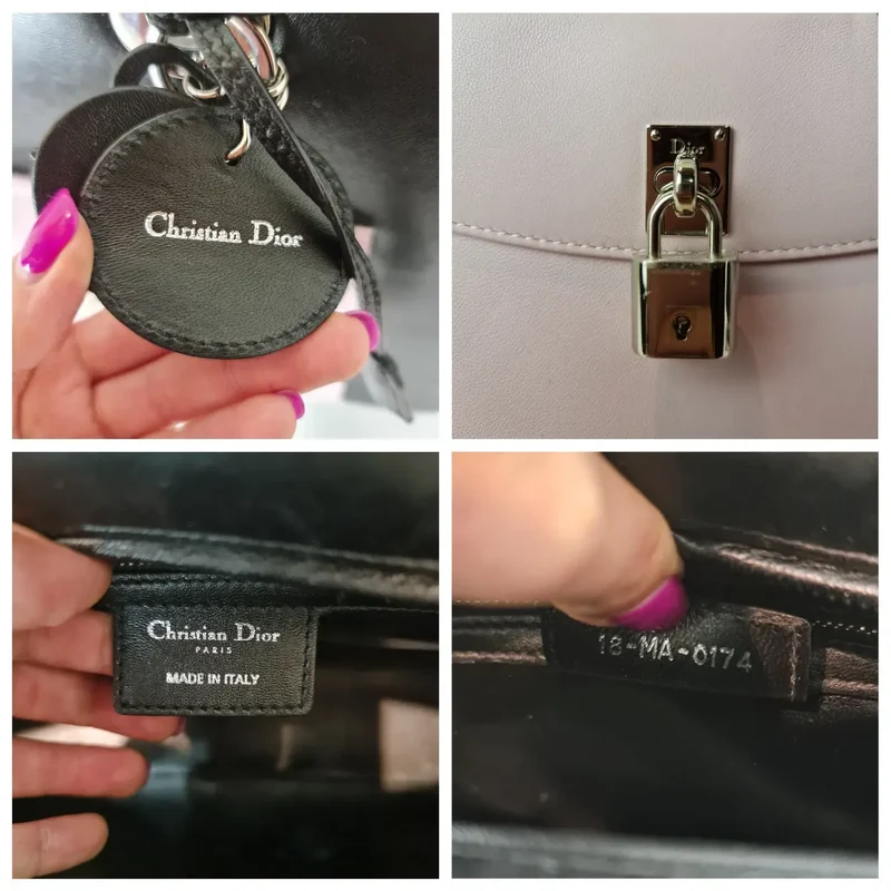 Christian Dior Black Lambskin Large Lady Dior Pockets Shoulder Bag (759)