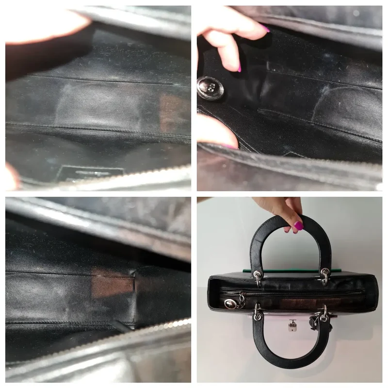 Christian Dior Black Lambskin Large Lady Dior Pockets Shoulder Bag (759)
