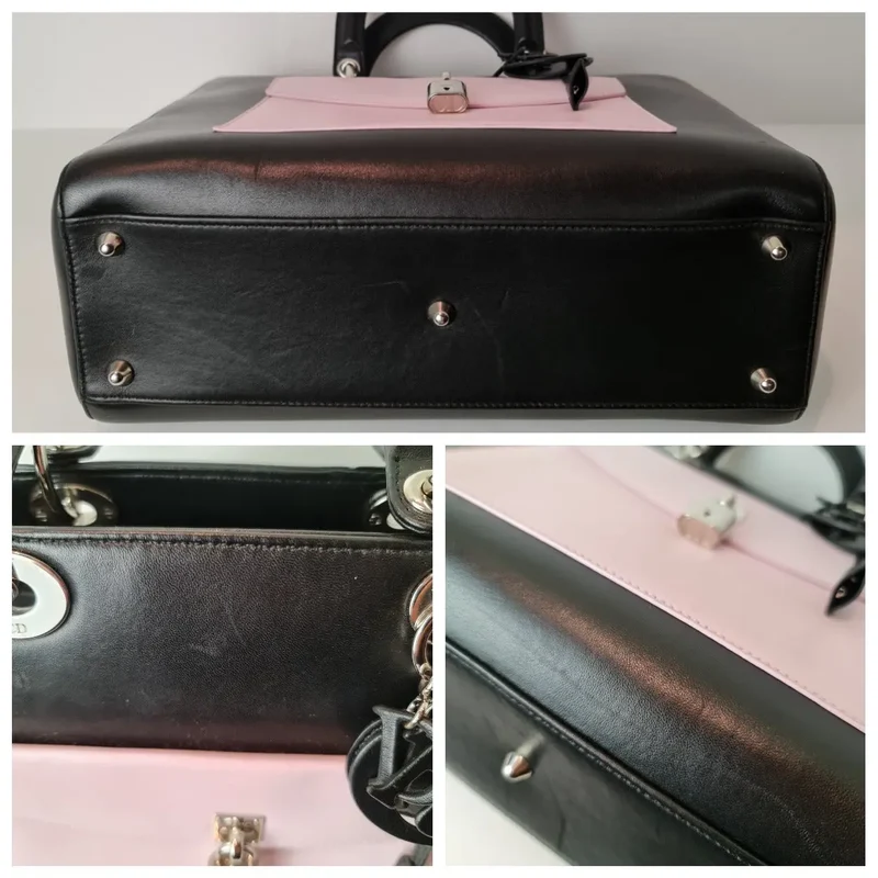 Christian Dior Black Lambskin Large Lady Dior Pockets Shoulder Bag (759)