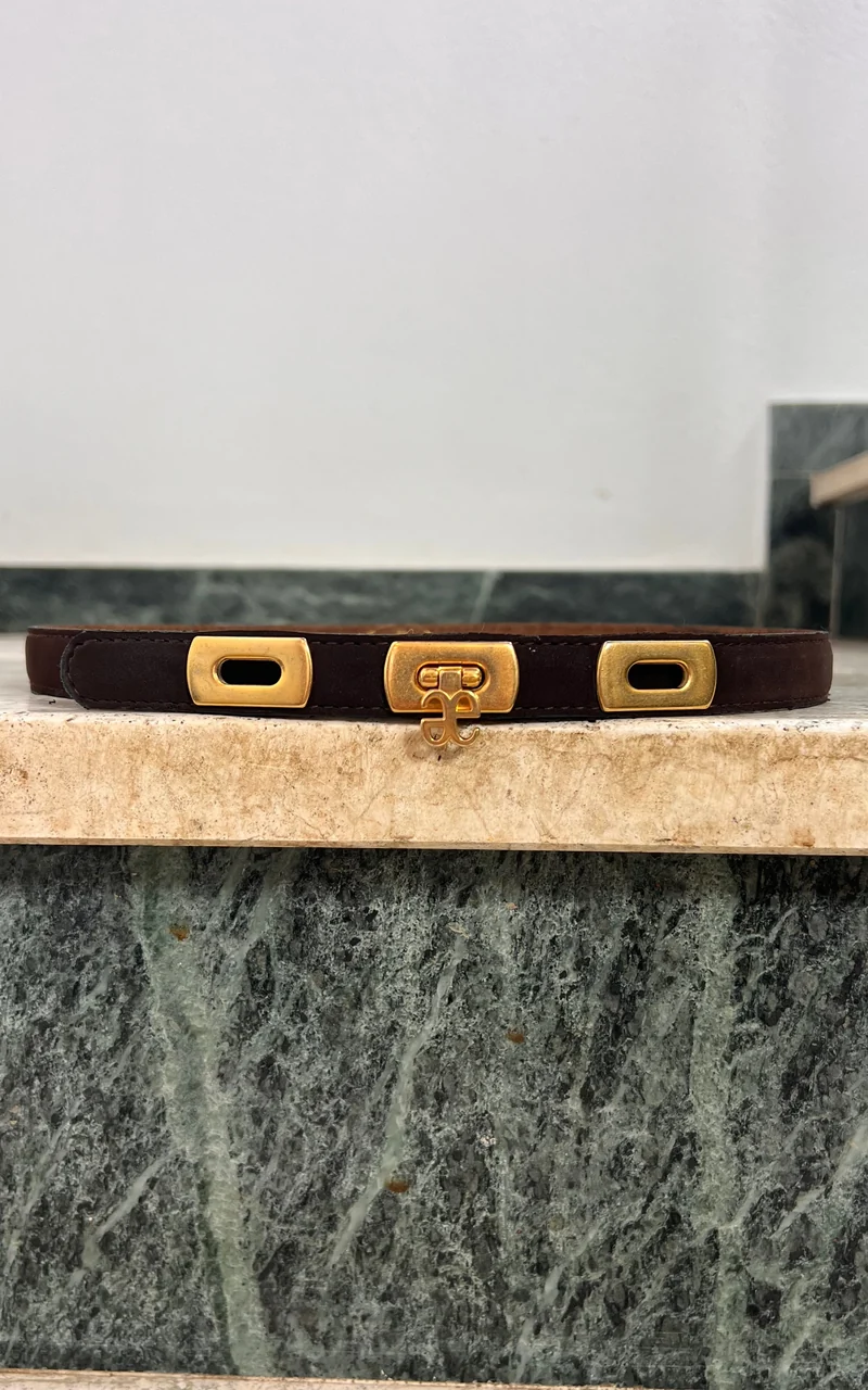 Vintage 90s Elegance Paris Darkbrown Skinny Suede Belt