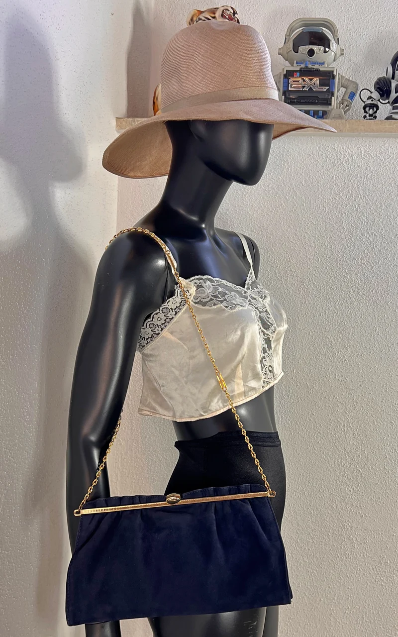 Vintage 70s Blue Leather Bag Clutch