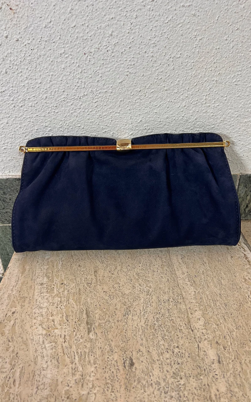 Vintage 70s Blue Leather Bag Clutch