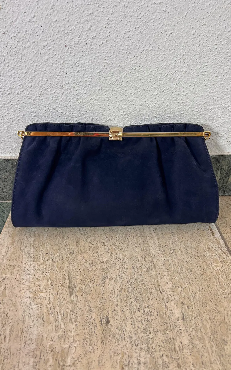 Vintage 70s Blue Leather Bag Clutch