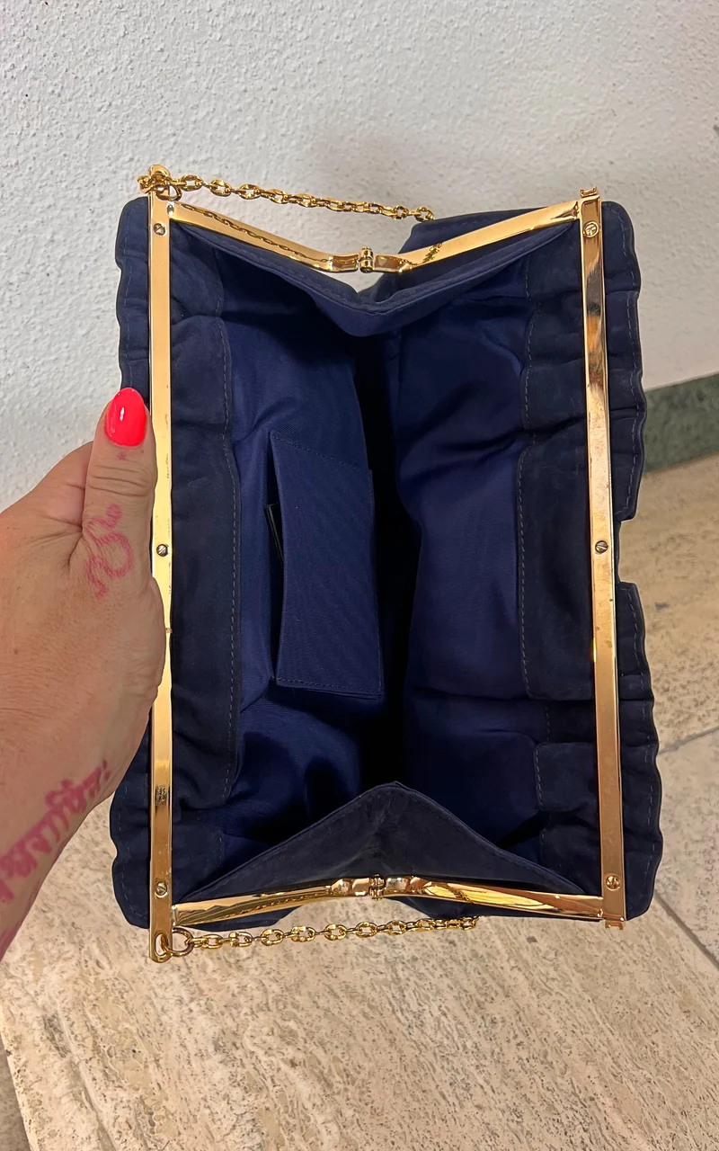 Vintage 70s Blue Leather Bag Clutch