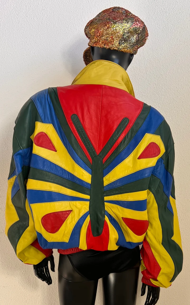 Vintage 80s Butterfly Leather Bomber Jacket