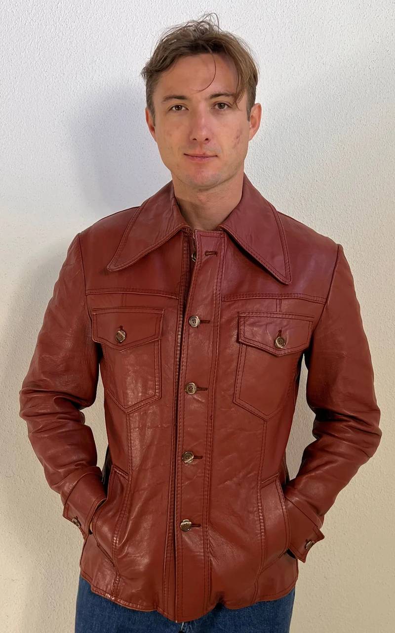 Vintage 1970s MENS Rust Brown Nappa Leather Jacket