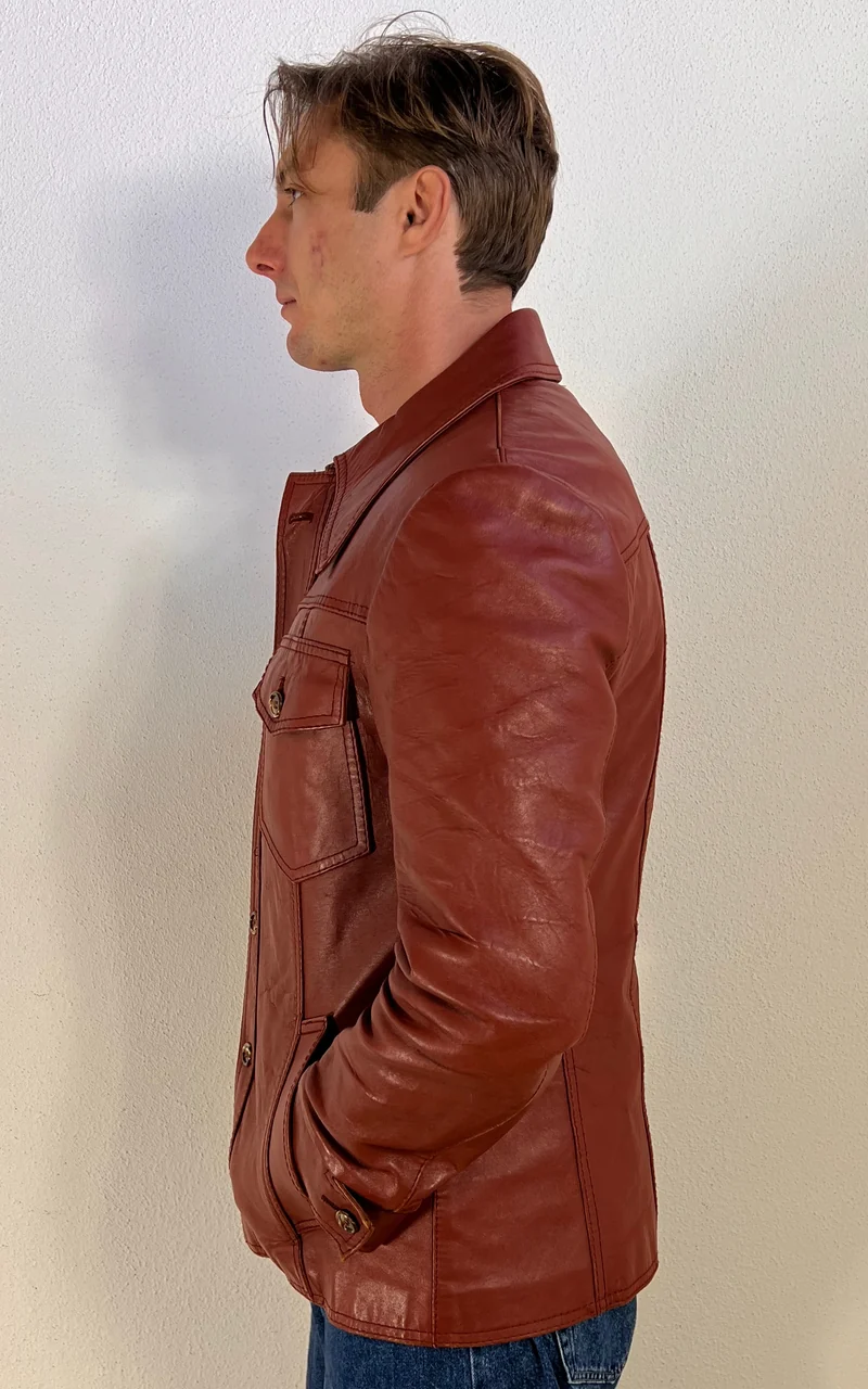 Vintage 1970s MENS Rust Brown Nappa Leather Jacket