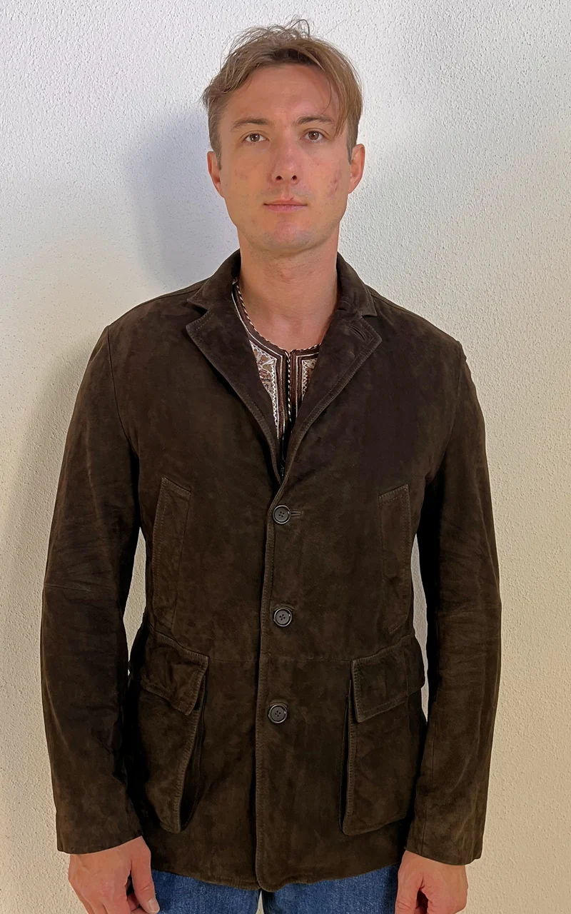 Vintage MENS HUGO BOSS Dark Brown Suede Leather Jacket