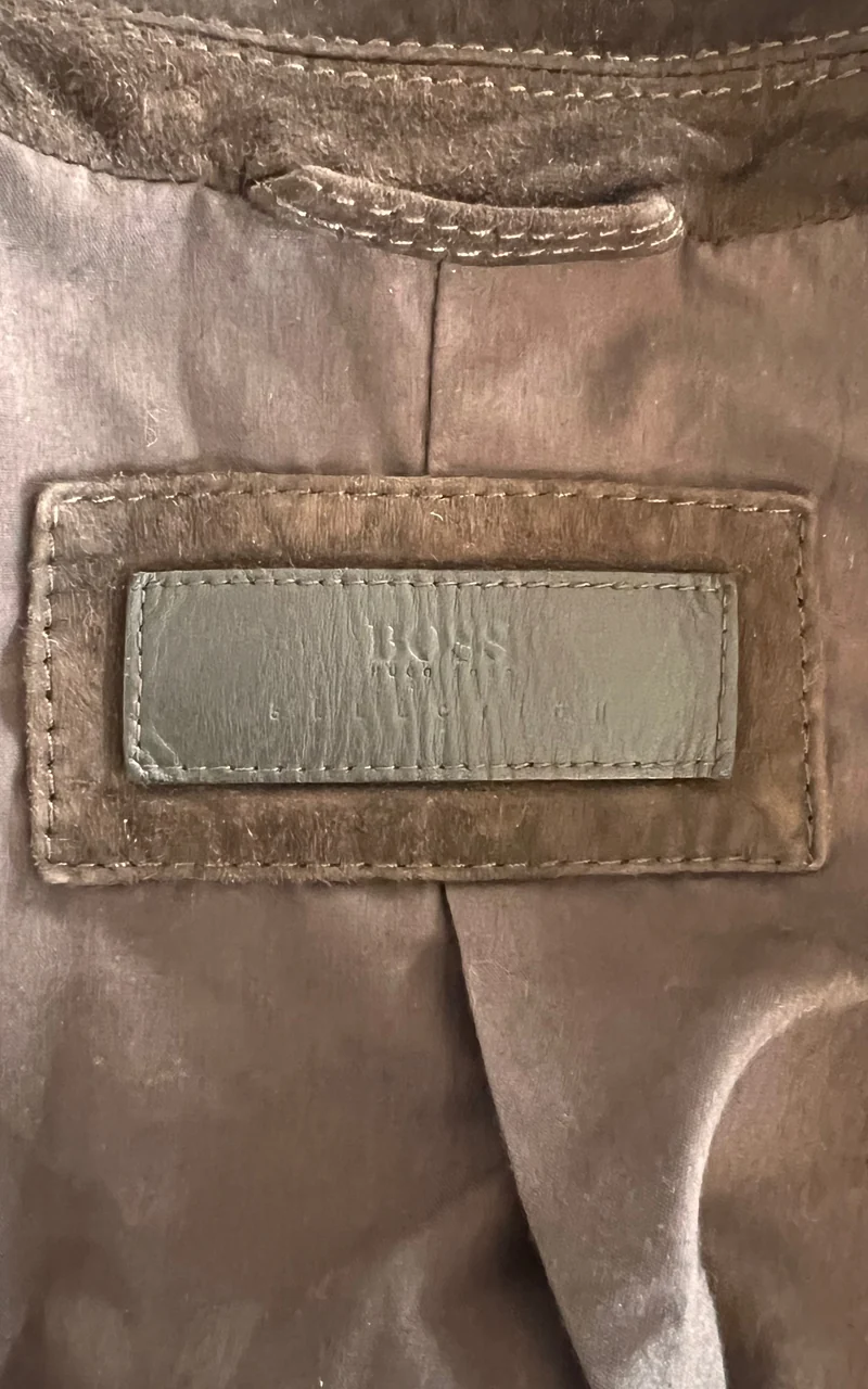 Vintage MENS HUGO BOSS Dark Brown Suede Leather Jacket