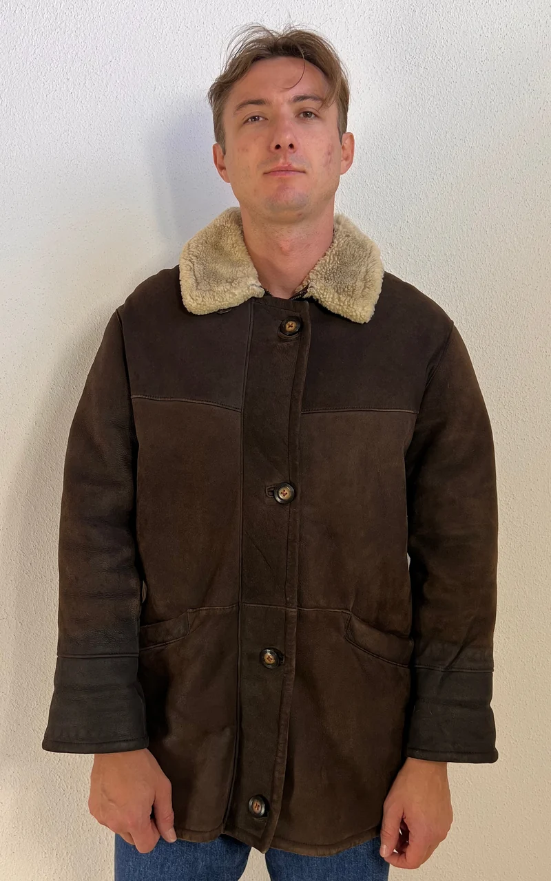 Vintage MENS Brown Shearling Jacket – Genuine Lambskin