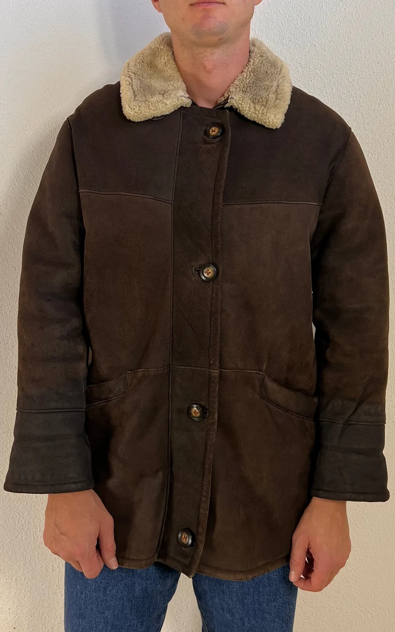 Vintage MENS Brown Shearling Jacket – Genuine Lambskin
