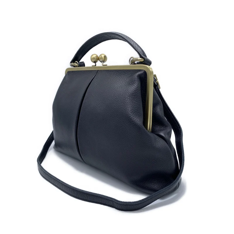 Retro Leder Handtasche "Große Olive" in schwarz - Henkeltasche & Schultertasche