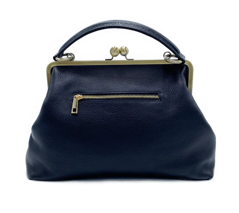 Retro Leder Handtasche "Große Olive" in schwarz - Henkeltasche & Schultertasche