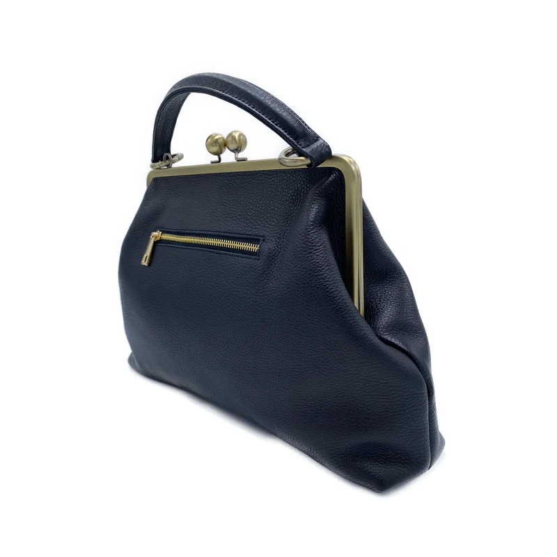 Retro Leder Handtasche "Große Olive" in schwarz - Henkeltasche & Schultertasche