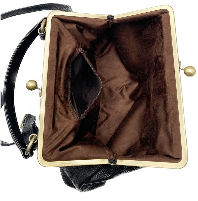 Retro Leder Handtasche "Große Olive" in schwarz - Henkeltasche & Schultertasche