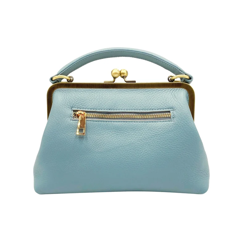 Kleine Damen Ledertasche "Kleine Olive" - Hellblau | Umhängetasche | Bügeltasche | Retro