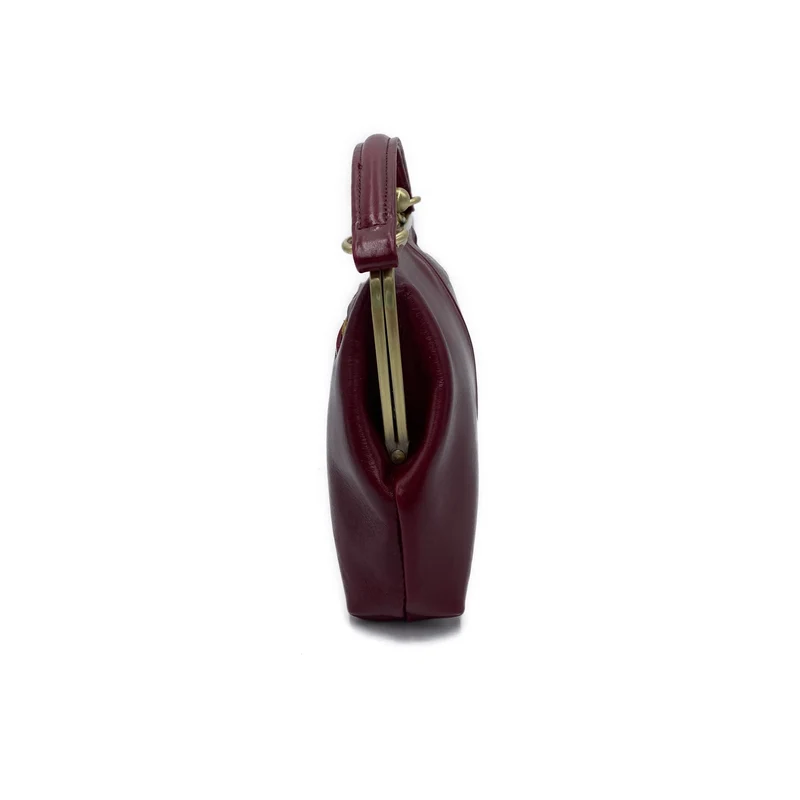 Vintage Damentasche aus Leder - Bügeltasche - Vintage Kleine Olive in Bordeauxrot - Umhängetasche und Handgelenkstasche