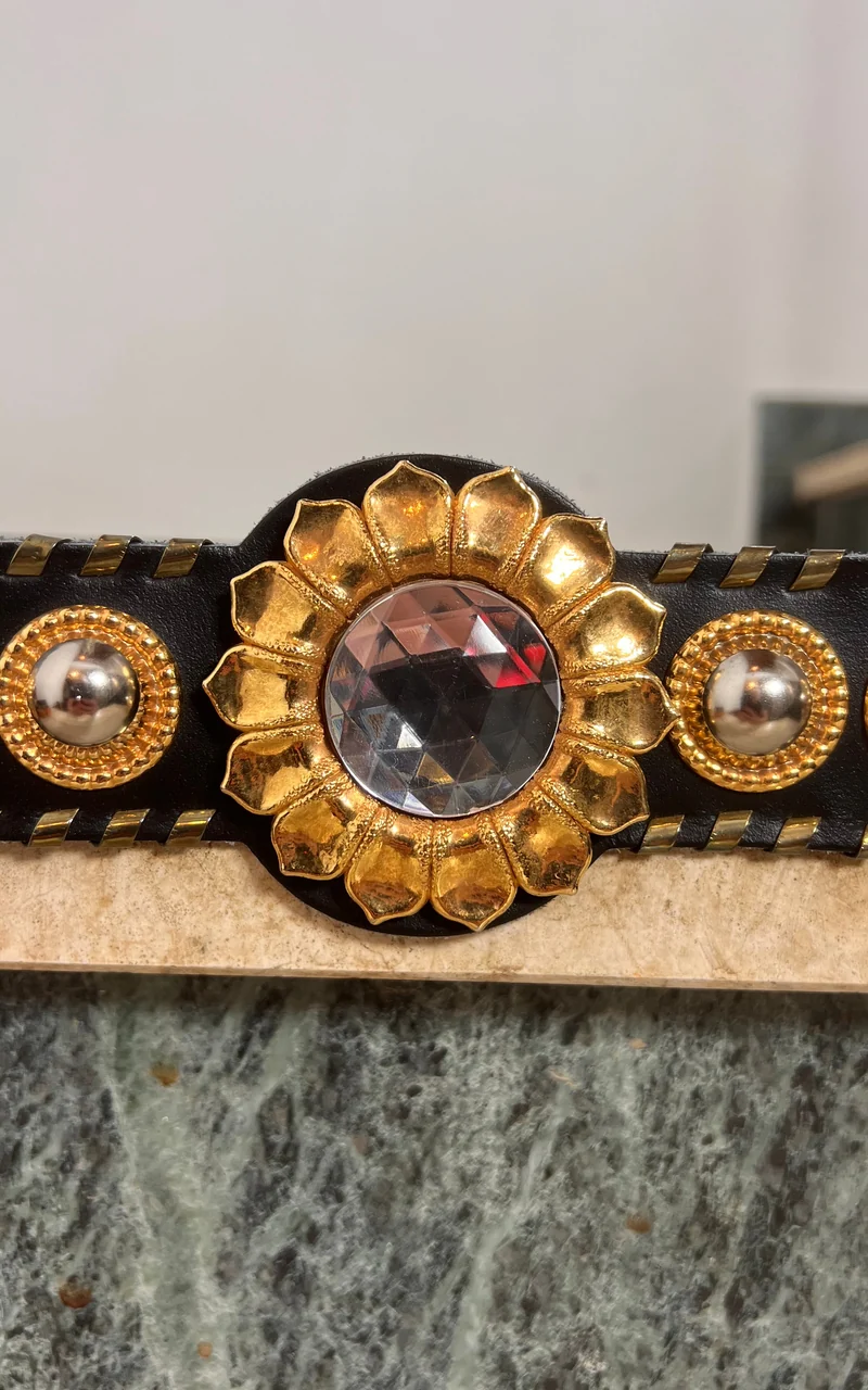 Vintage 80s Statement Belt with Floral Jewel Detail