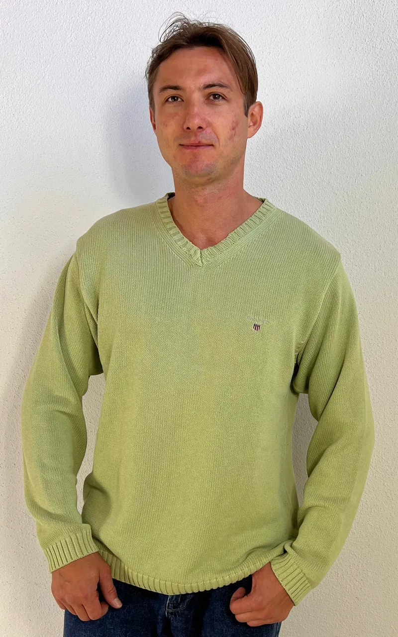 GANT MENS Cotton V-Neck Sweater – Pistachio Green