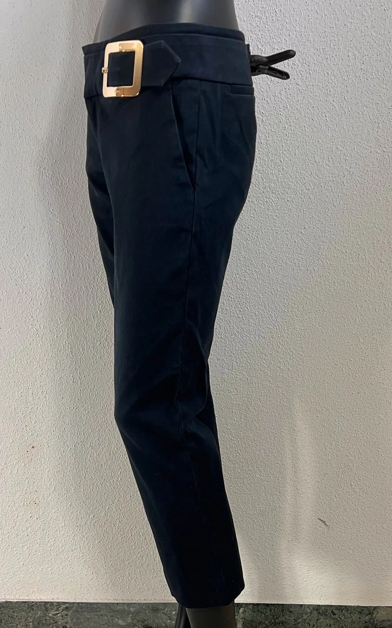 Gucci Black Cotton Cropped Flared Trousers with Gold-Tone Buckle