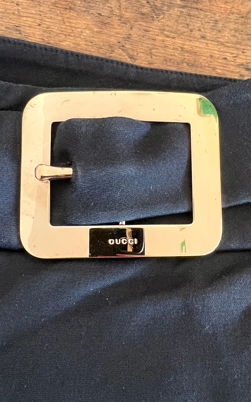 Gucci Black Cotton Cropped Flared Trousers with Gold-Tone Buckle