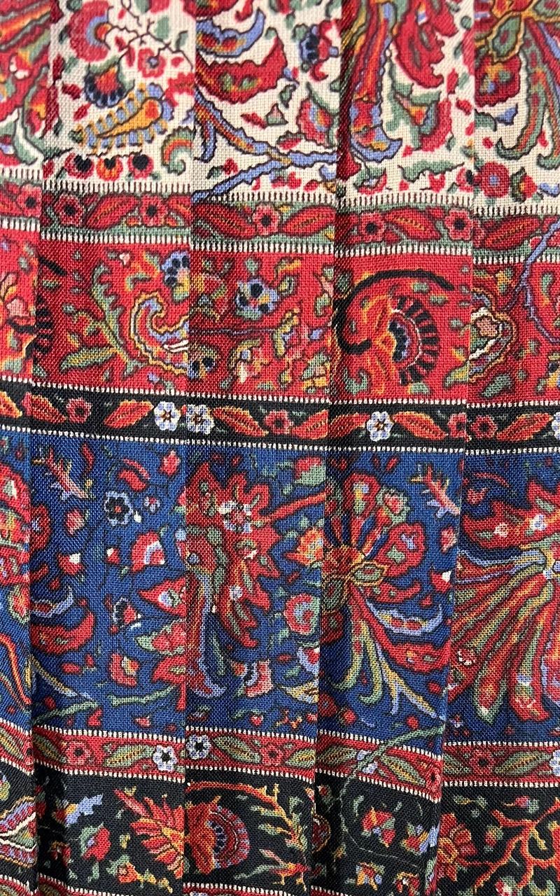 Vintage Pleated Midi Skirt with Ornate Paisley Floral Print