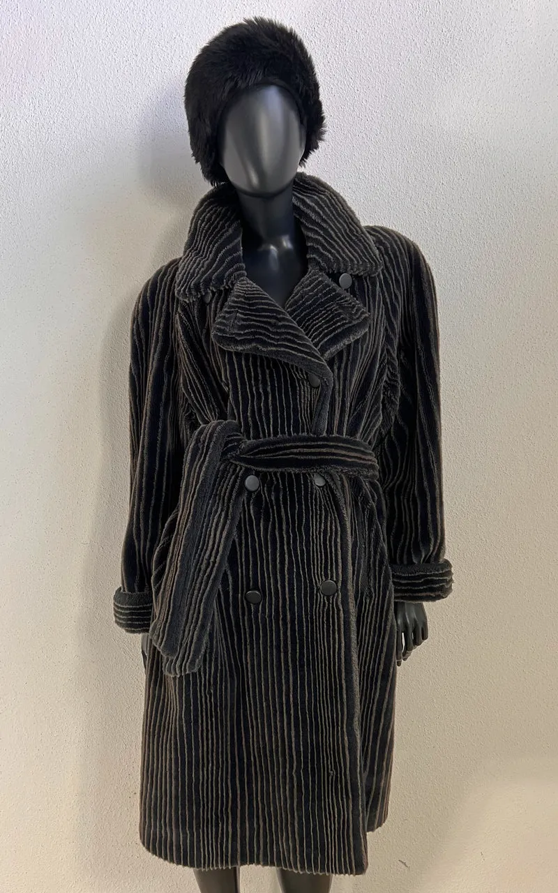 Vintage Michel Alexis Paris Ribbed Faux Fur Coat