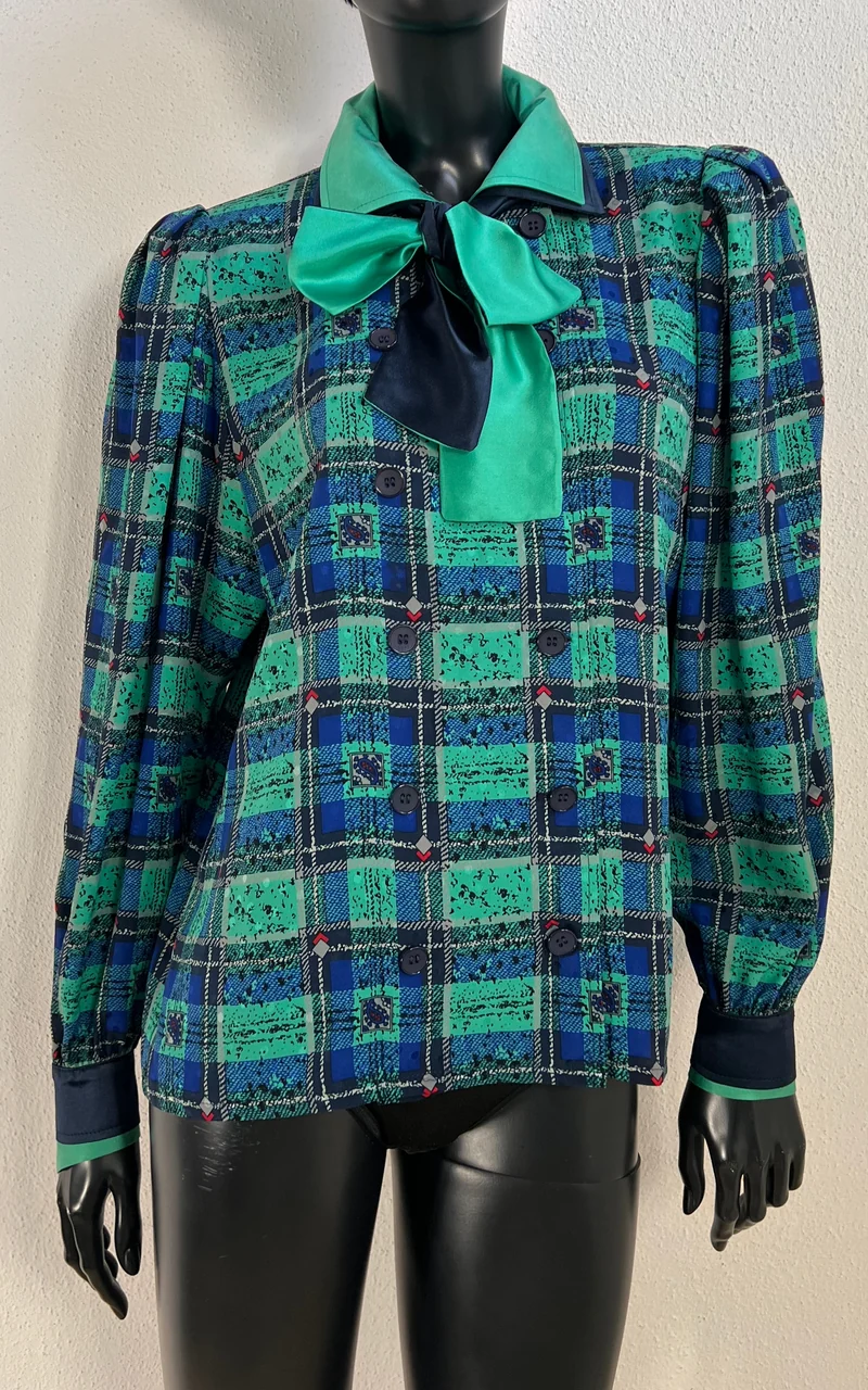 Vintage 1980s Werner Graumann Silk Blouse with Bow Collar