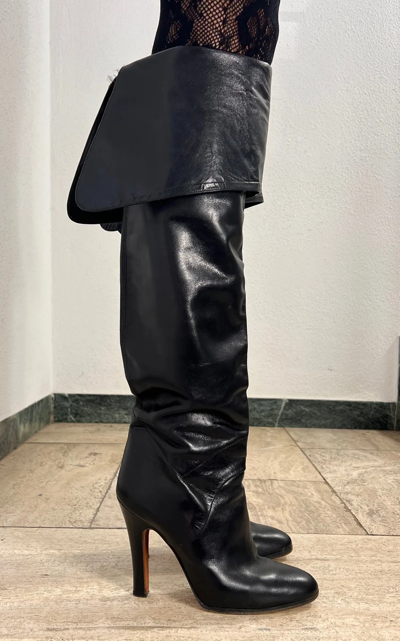 1970s Italian Black Leather Pirate Boots 40